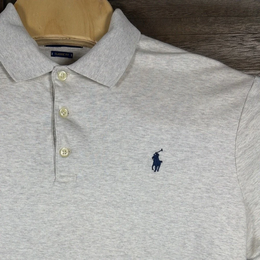 Polo Ralph Lauren Mens Classic Fit Short Sleeve Polo Shirt Heather Gray Large
